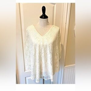 NEW Womens Style & Co Sz 2XL Top White Lace Lined Poncho Ruched Shoulder Crop